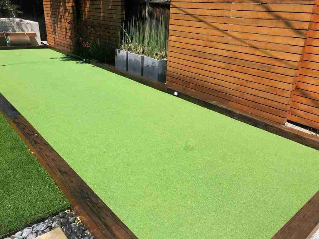 Finished bocce court playing surface with border